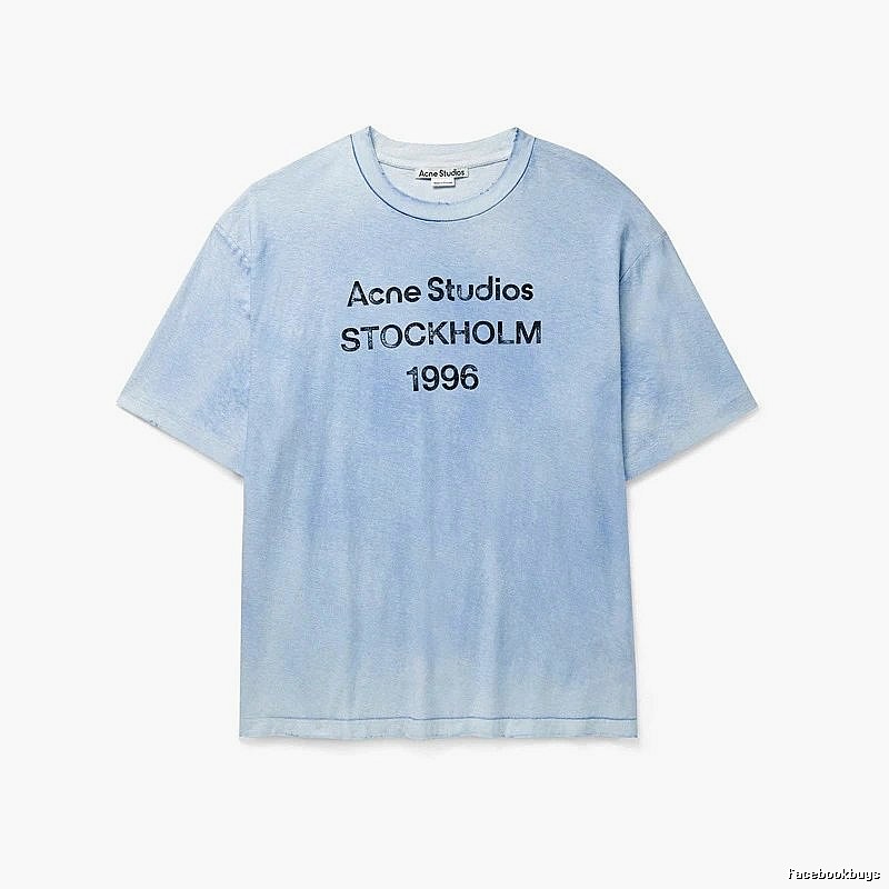 Acne Studios 2090-80 Deep Blue Style Ac908046 Stockholm Logo T-Shirt Casual Layering