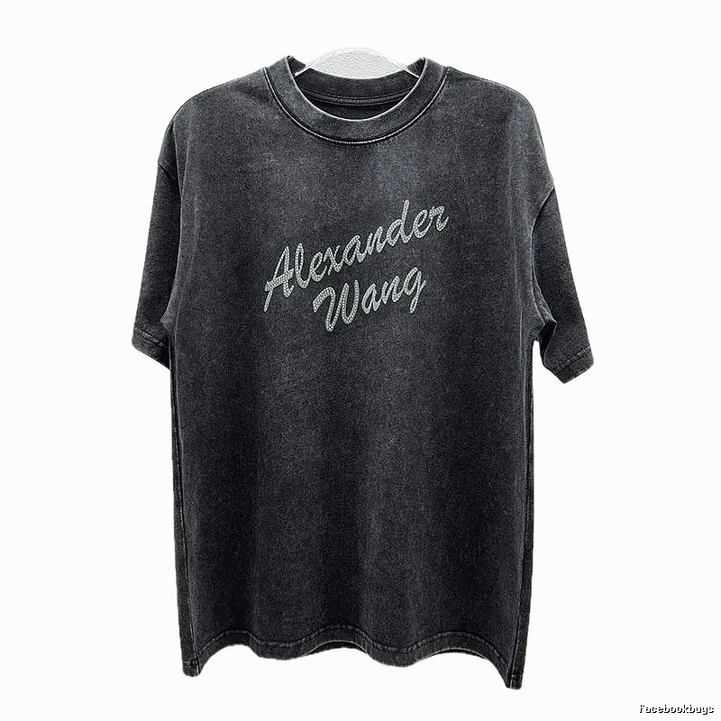 Alexander Wang Distressed Charcoal Gray Rhinestone-embellished Short Sleeve T-Shirt