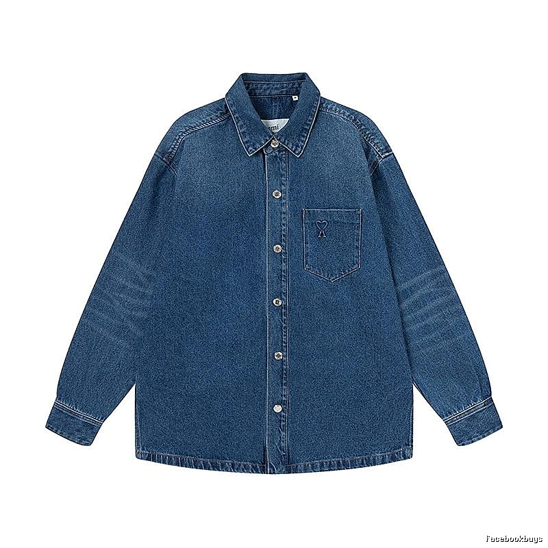 AMI Denim Style Dark Blue Shirt