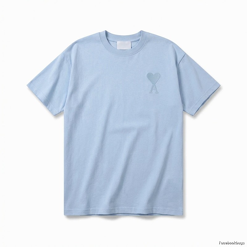 AMI Love Heart Pattern Light Blue T-shirt