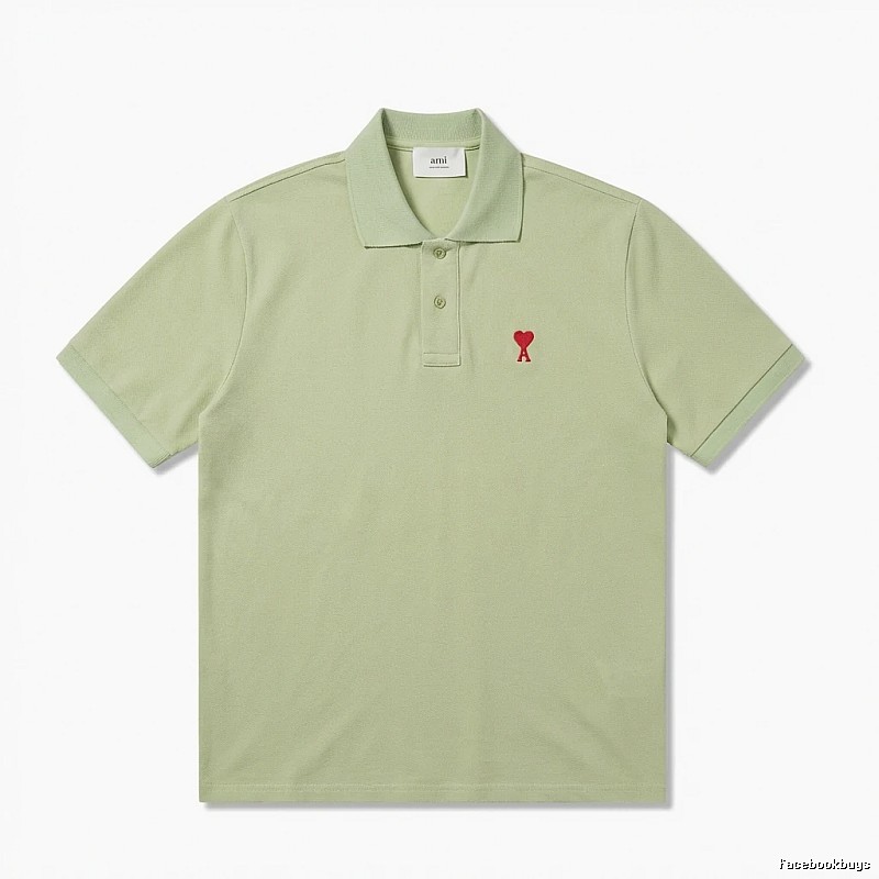 AMI Love Series Simple Style Light Green Polo Shirt
