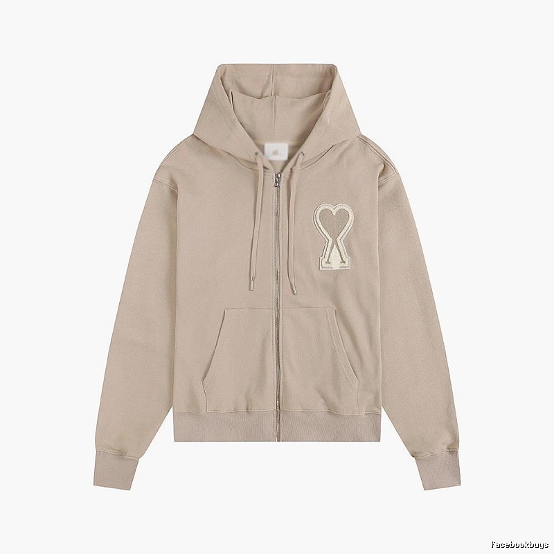 AMI Love Zipper Beige Sweatshirt