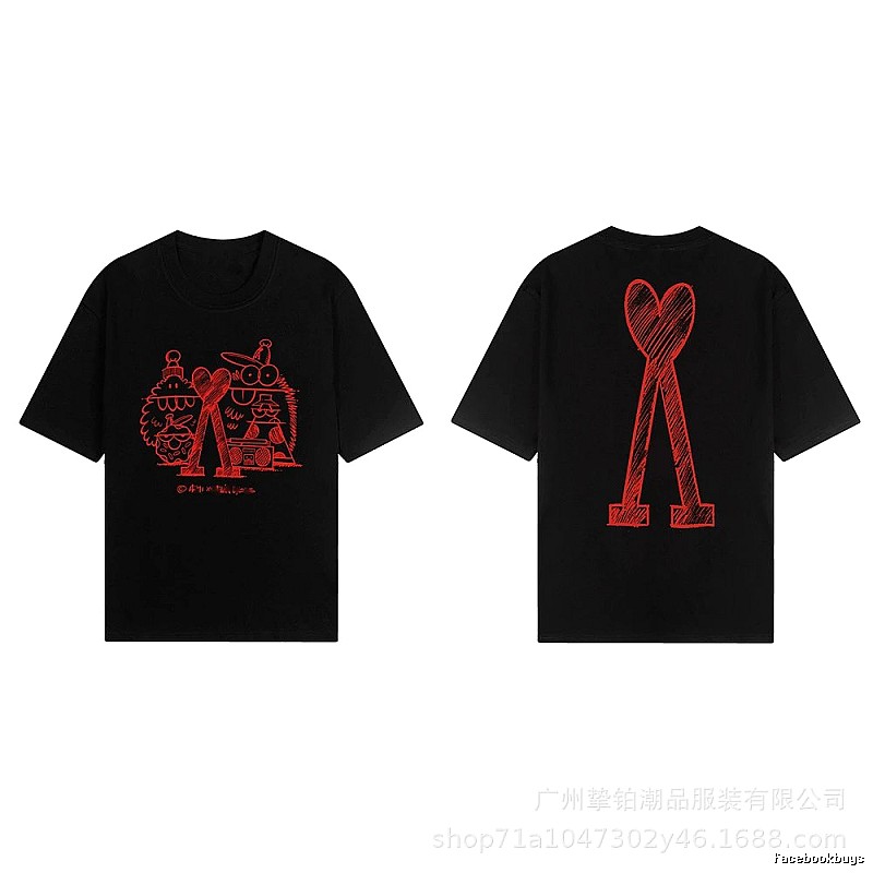 AMI red graffiti-style short-sleeve shirt