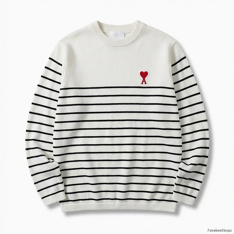 AMI striped minimalist style white sweater