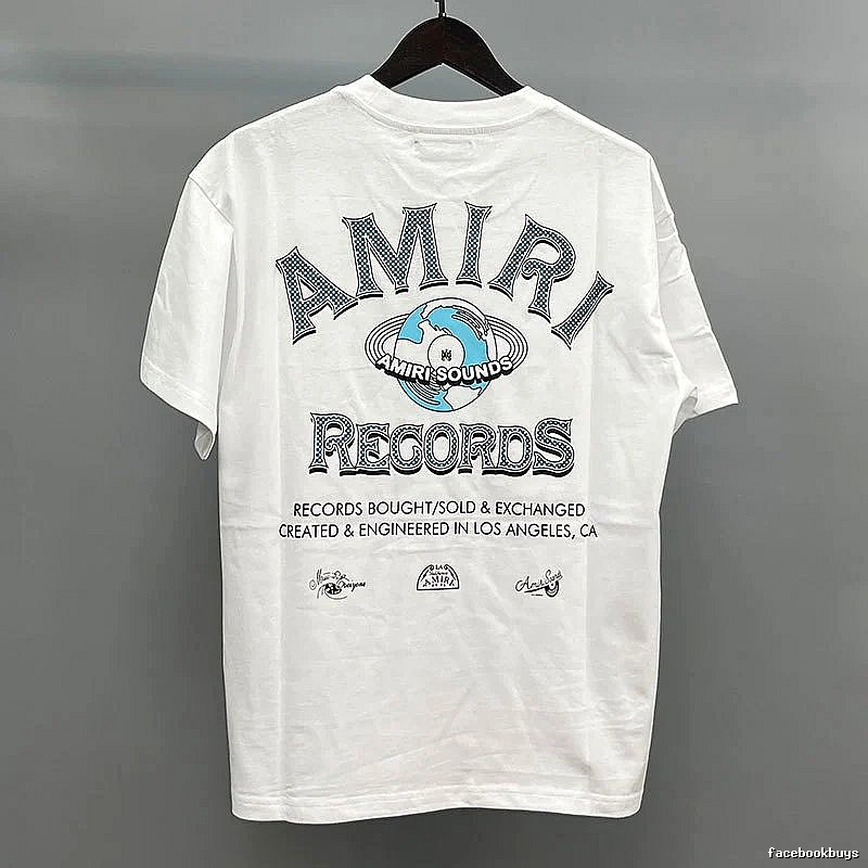 Amiri Letter Graphic White Blue Records Graphic T-Shirt Clean Colorway