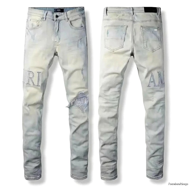 AMIRI Ripped Trendy Brand Light Gray Jeans