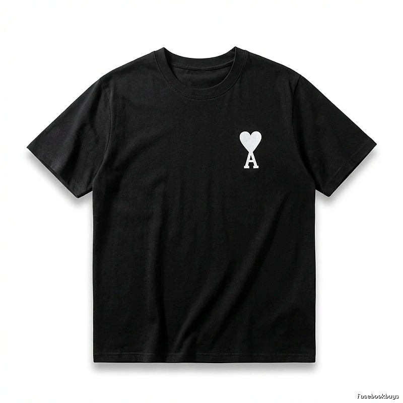 Ami's simple black T-shirt with heart embroidery