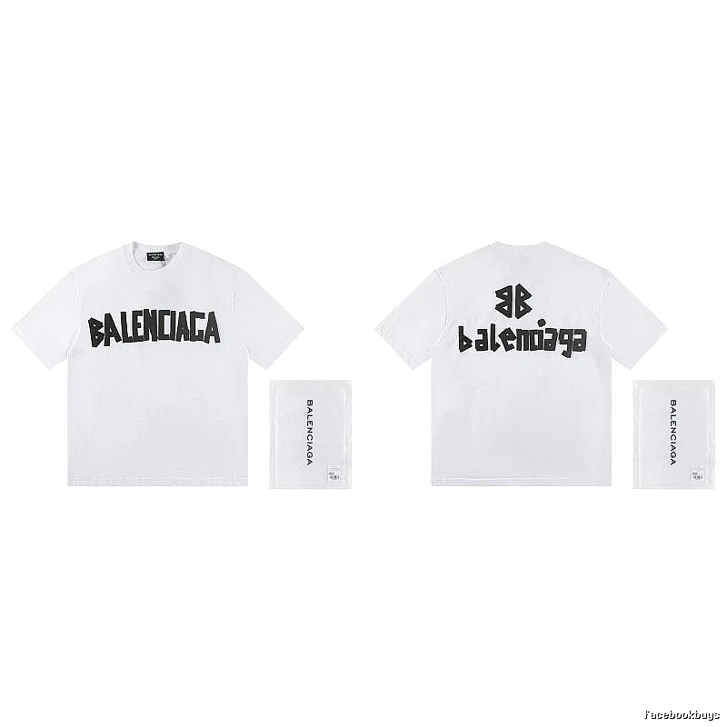 Balenciaga Double B Printed Street Style White T-shirt