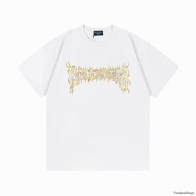Balenciaga Gothic Style Flame Print White T-Shirt
