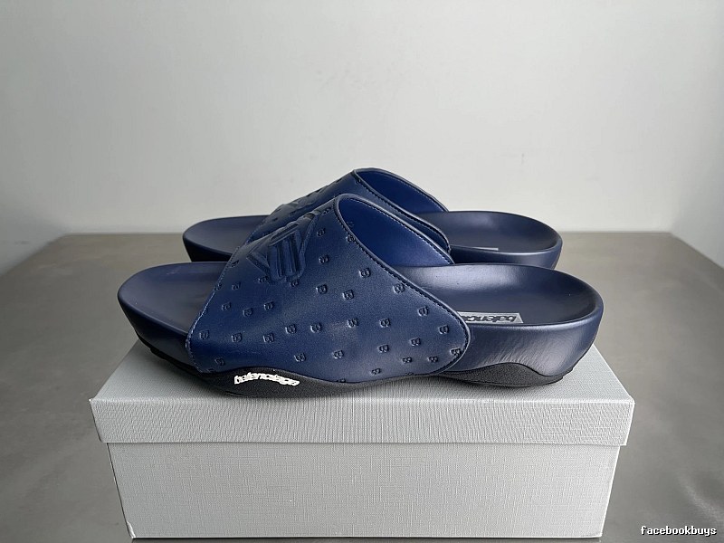 Balenciaga Monogram Streetwear Style Dark Blue Slippers