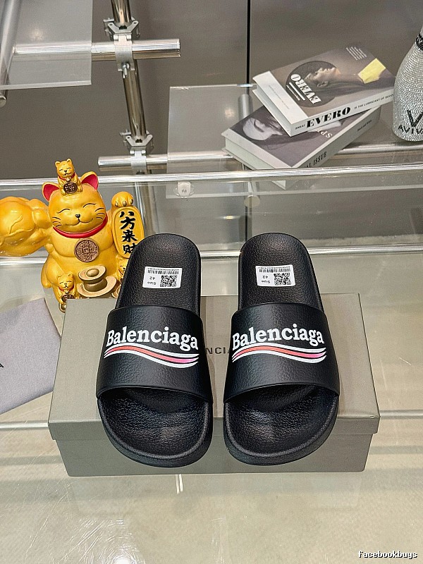 Balenciaga Trendy Color-Stripe Black Slippers