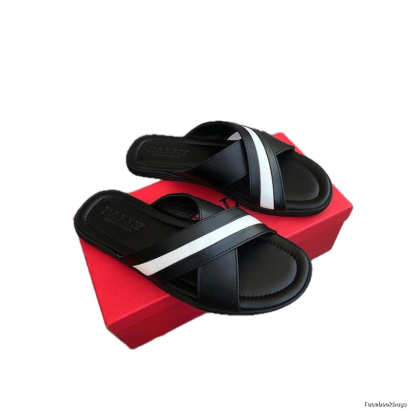 BALLY Classic Minimalist Casual Black and White Color-block Slides