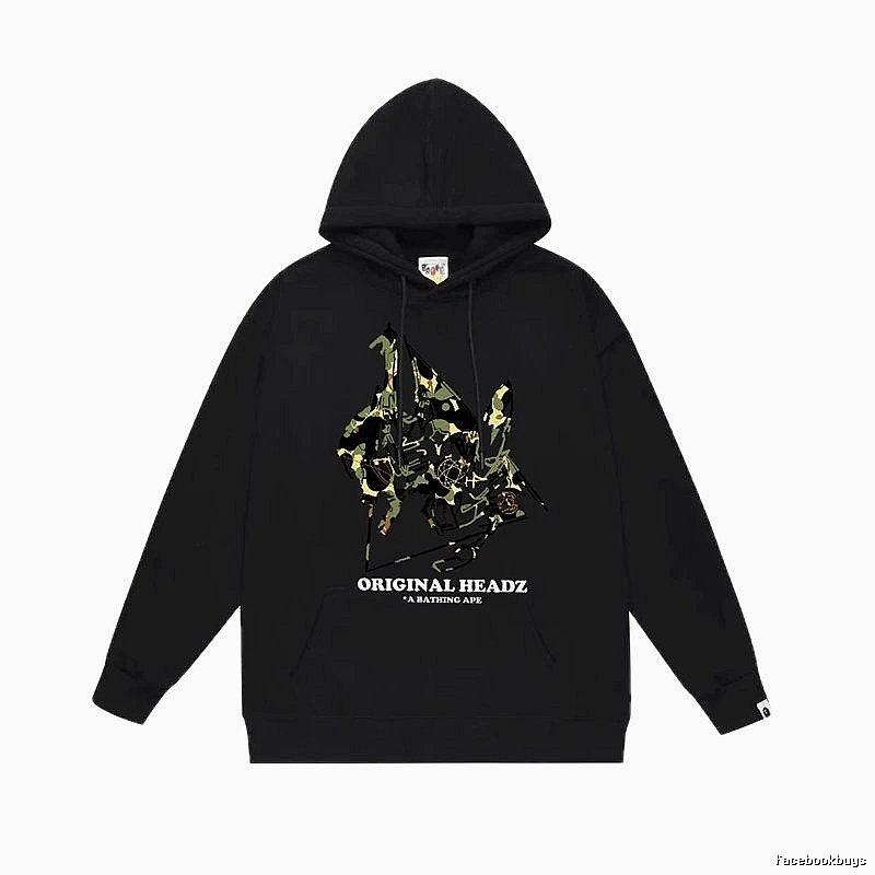 Bape camouflage-style black hoodie