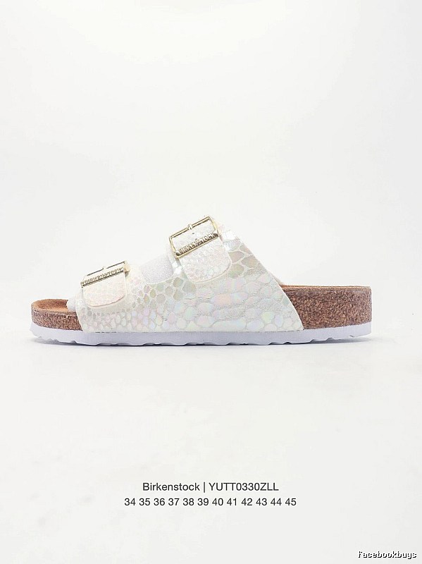 Birkenstock Double-Buckle Casual Iridescent White Slide Sandals