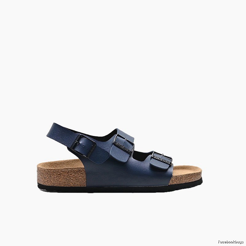 Birkenstock Double-buckle Casual Style Navy Blue Sandals