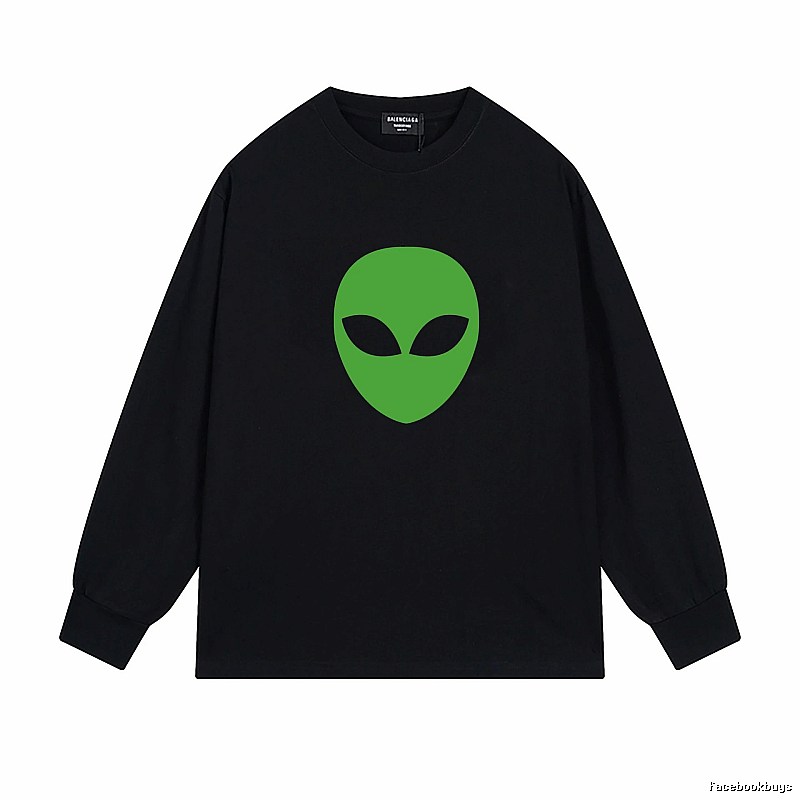 Black long-sleeved shirt with Balenciaga alien print