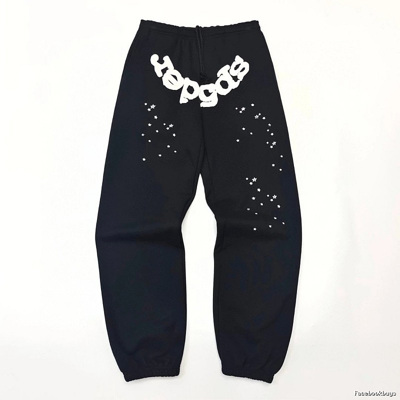 Bold White Branding Sp5der Logo Sweatpants in Black