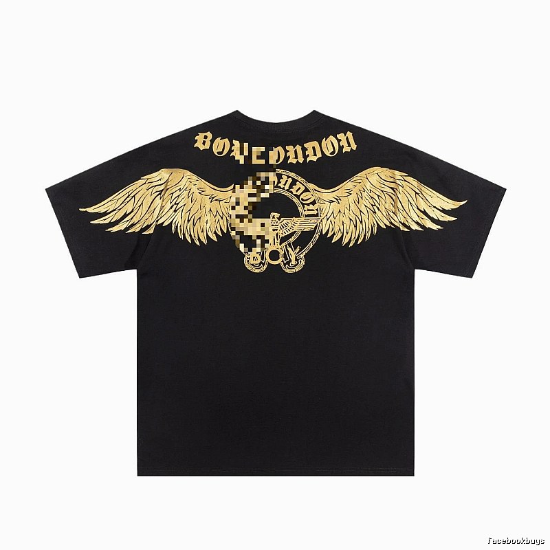 BOY Street Style Black Short-sleeve T-shirt with Gold Foil Stamped Wings