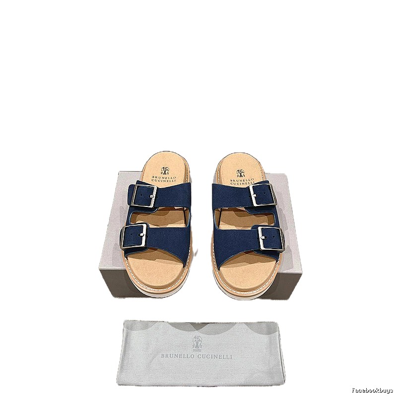 Brunello Cucinelli Buckled Casual-Style Navy Blue Slides