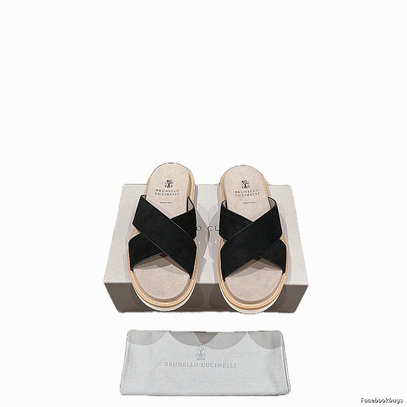 Brunello Cucinelli Casual Style Black Crisscross Slide Sandals