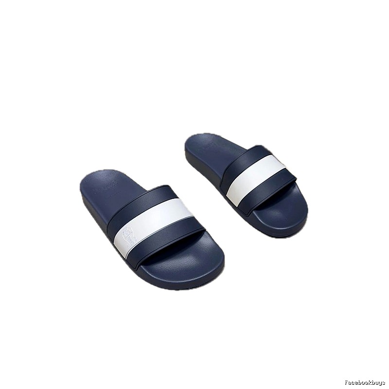 Brunello Cucinelli Casual-style Navy Blue and White Colorblock Slide Sandals