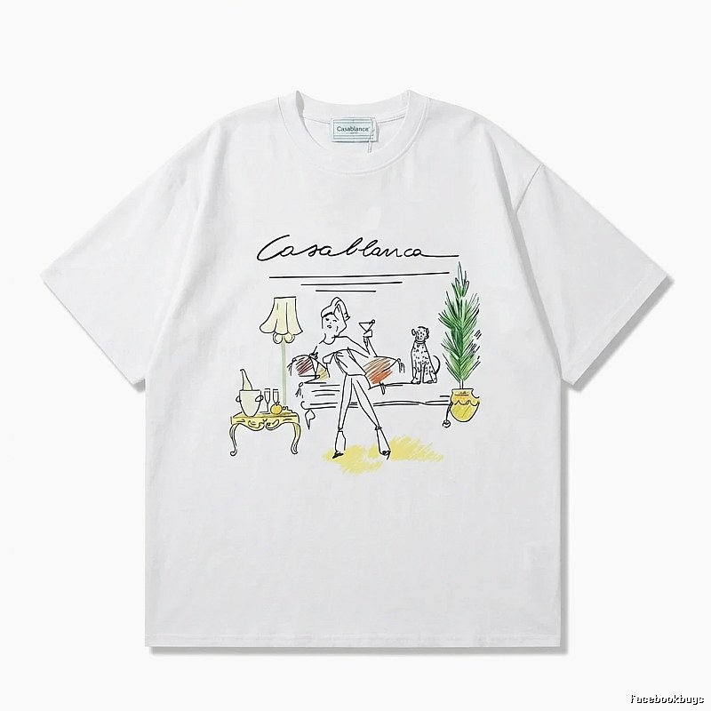 Casablanca Hand-painted Style White T-shirt