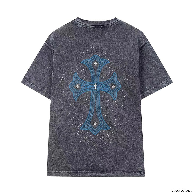 Chrome Hearts Blue Cross Vintage Charcoal Gray Short Sleeve T-shirt