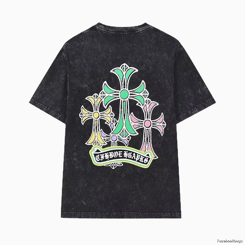 Chrome Hearts Colorful Cross Vintage Distressed Black T-Shirt