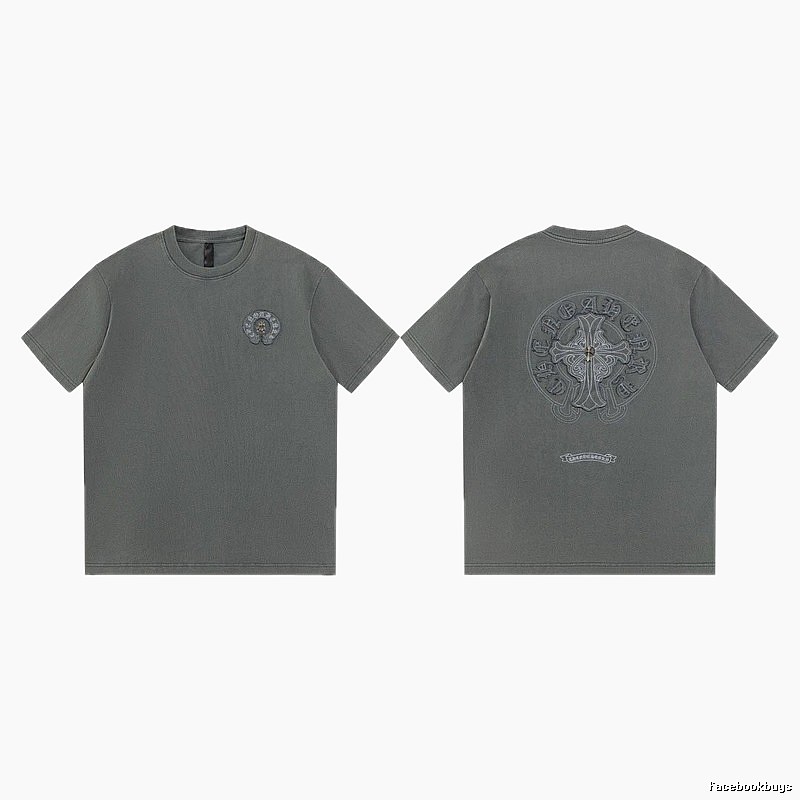 Chrome Hearts Cross Embroidered High Street Dark Grey Short-sleeve T-Shirt