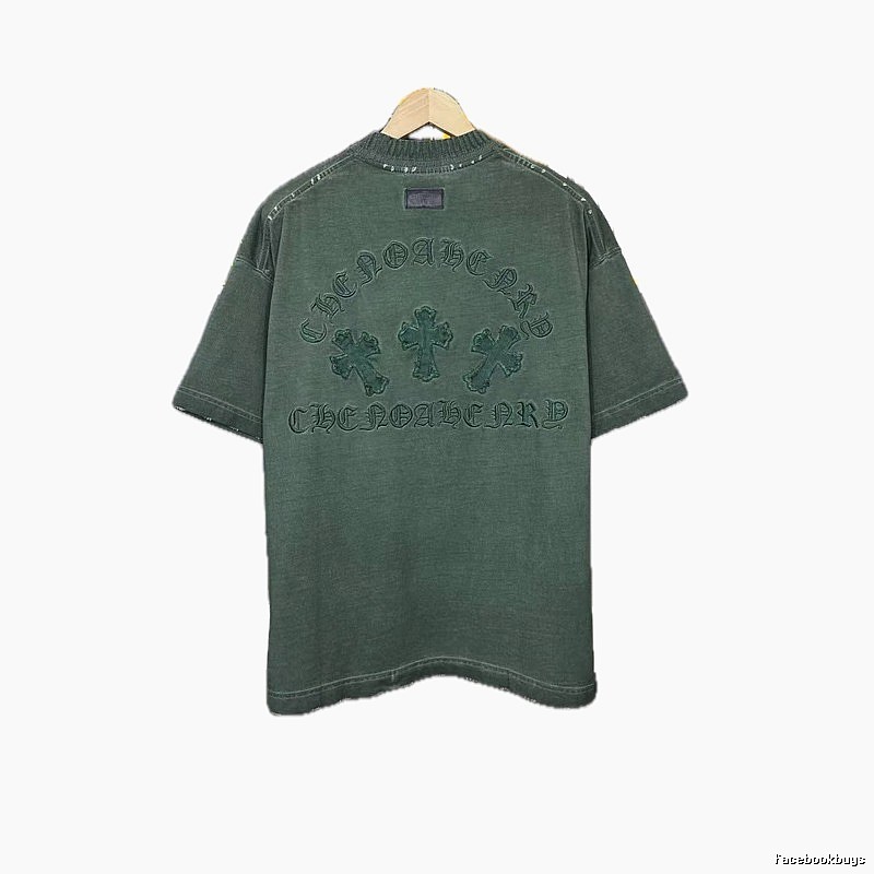 Chrome Hearts Cross Embroidered Vintage Dark Green Short-Sleeve T-Shirt