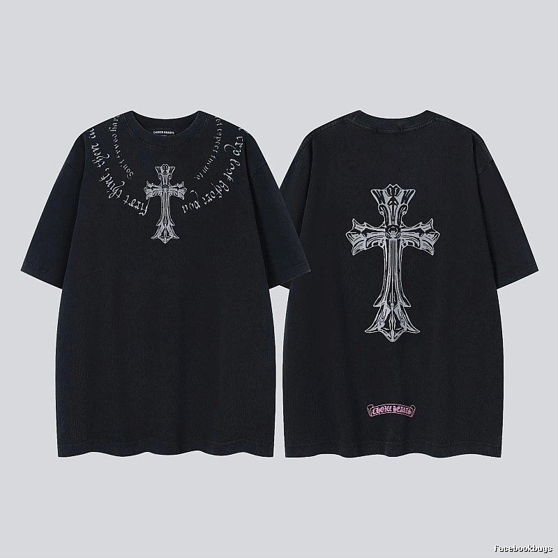 Chrome Hearts Cross Gothic Style Black Short Sleeve T-shirt
