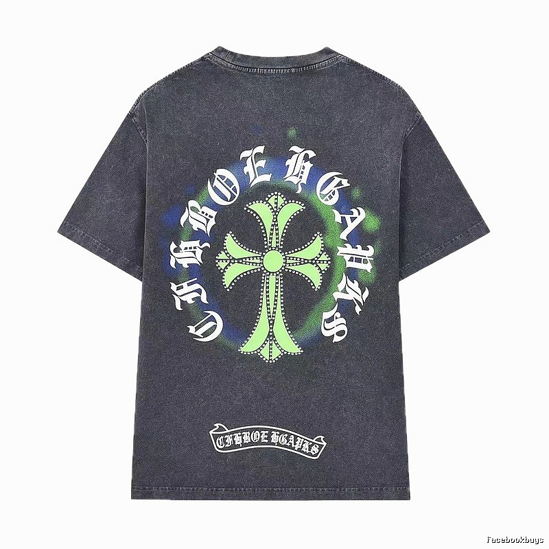 Chrome Hearts Cross Print Vintage Distressed Black Short-sleeve T-shirt