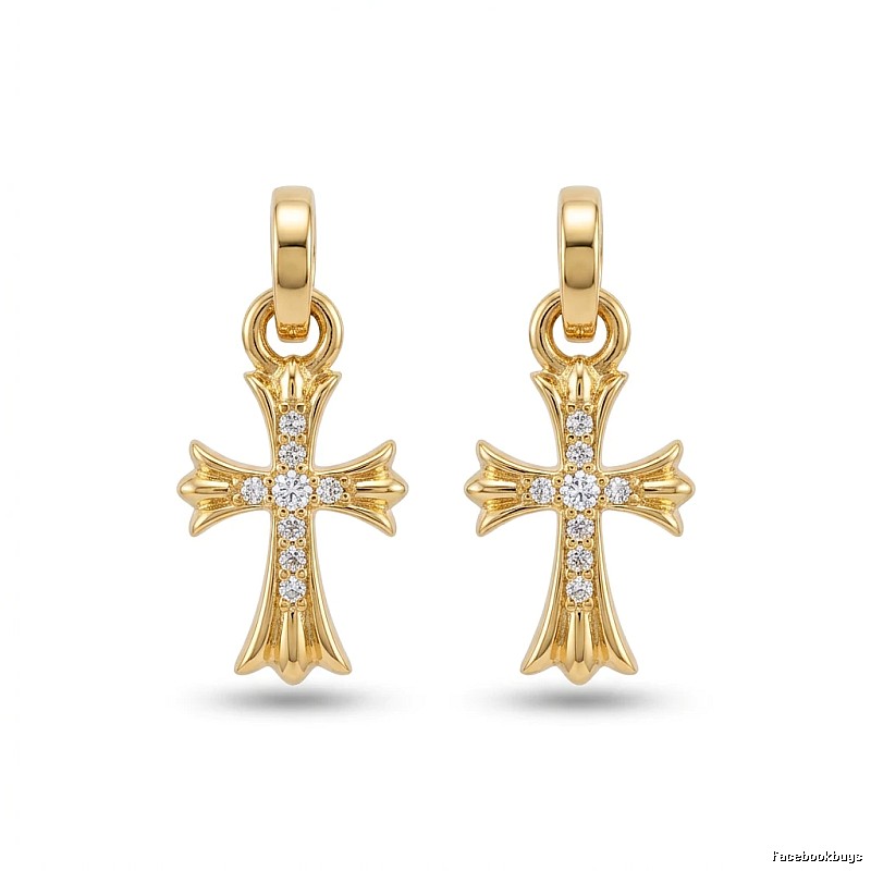 Chrome Hearts Cross Trendy and Cool Style Gold Earrings