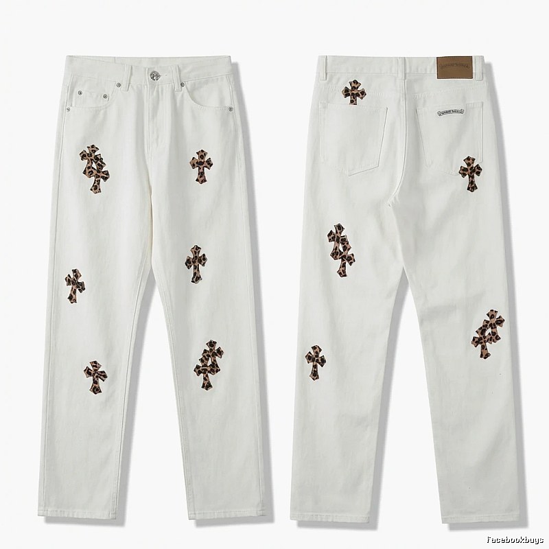 Chrome Hearts Cross Trendy Cool White Jeans
