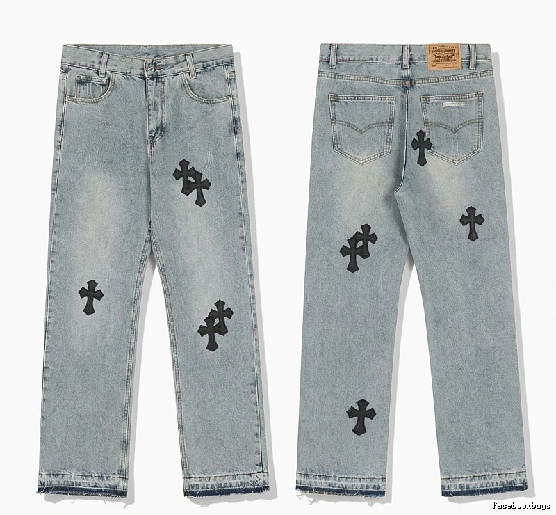 Chrome Hearts denim-style light blue jeans