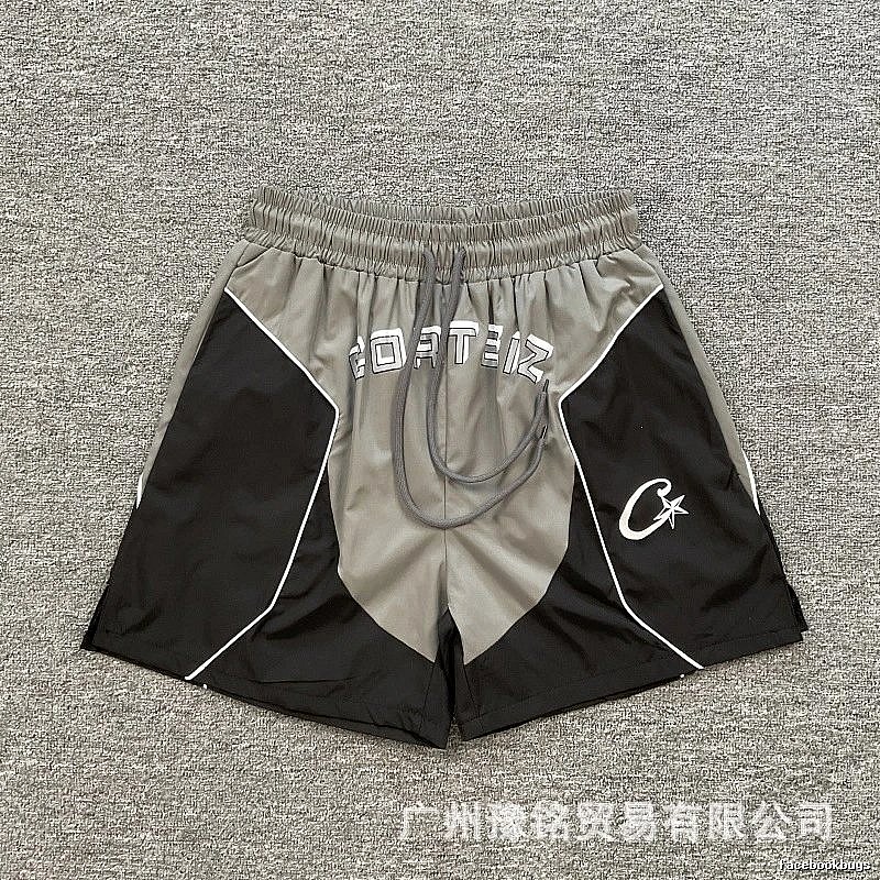 Corteiz Street Style Black and Grey Colorblock Athletic Shorts