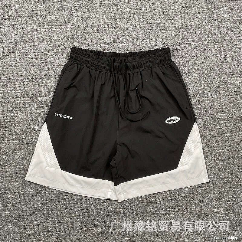Corteiz Street Style Black and White Colorblock Casual Shorts