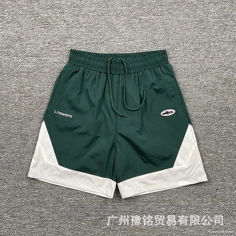Corteiz Street Style Dark Green & White Colorblock Casual Shorts