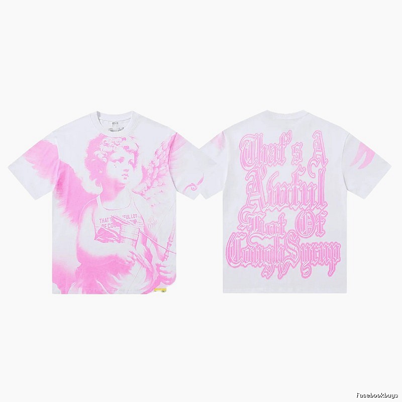 COUGH SYRUP Angel Print Street Style White and Pink T-shirt
