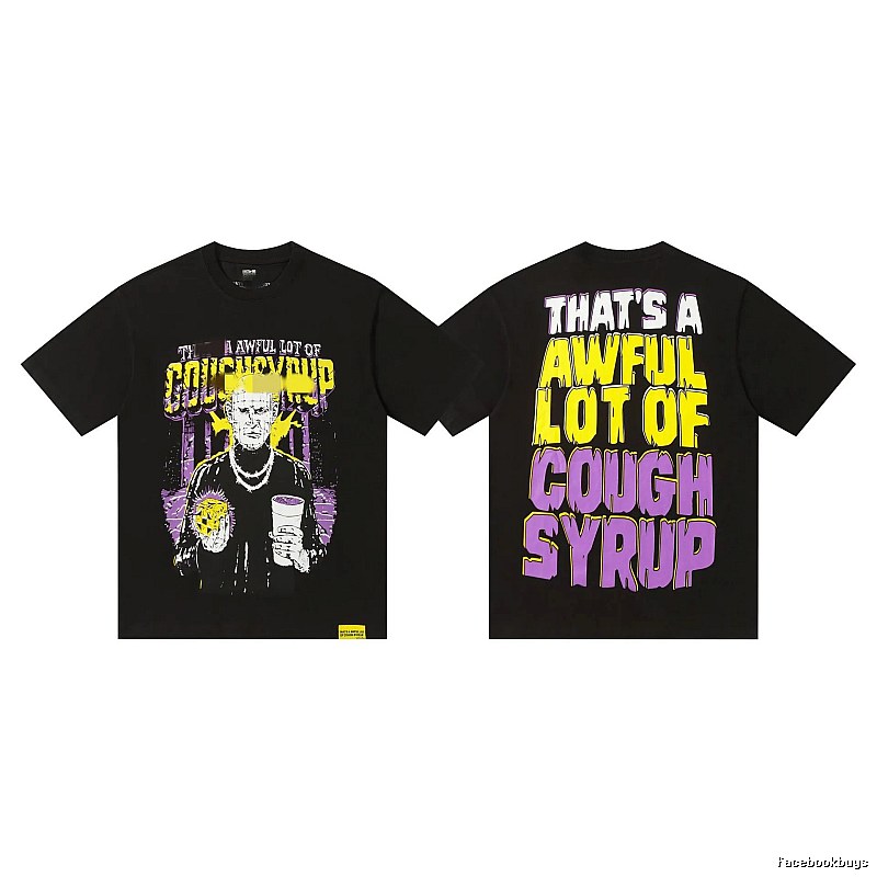 COUGH SYRUP Portrait Print Street Style Black T-shirt