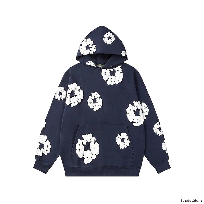 Dark Navy Flower Pattern Hoodie