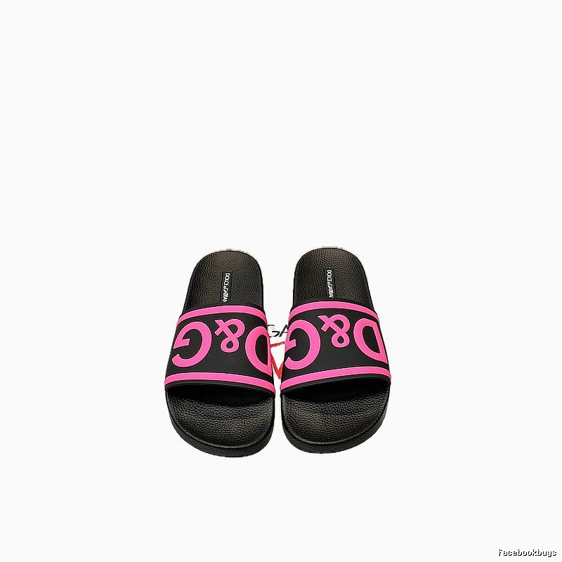 D&G Classic Logo Streetwear Style Black & Pink Colorblock Slide Sandals