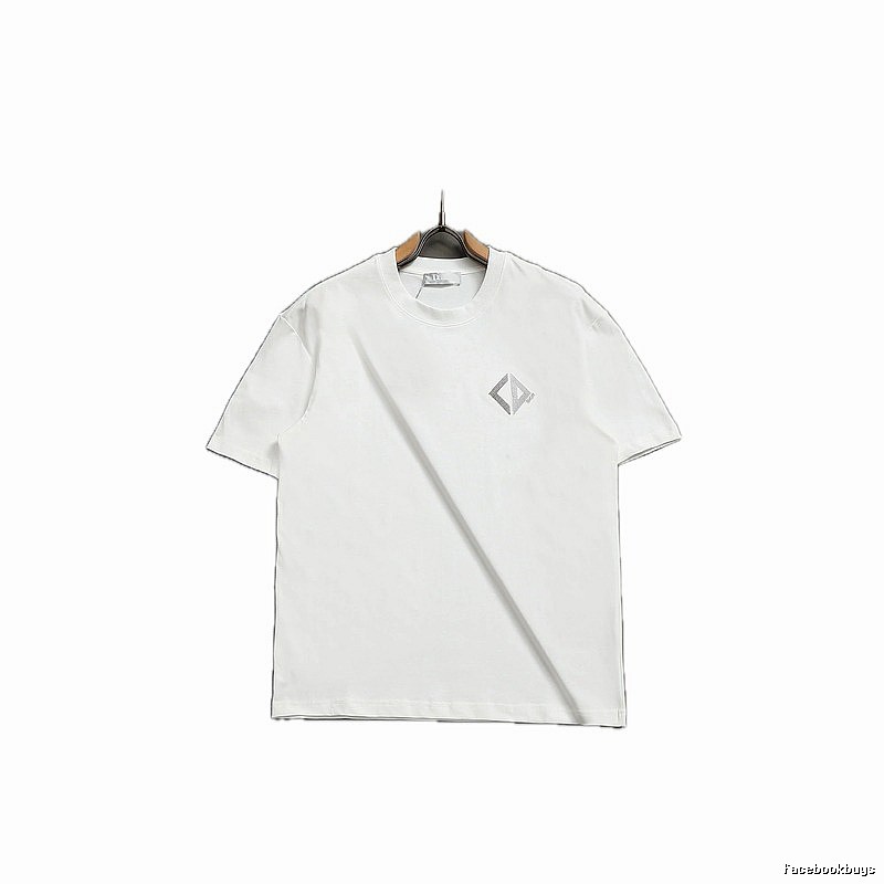 Dior Diamond Check Embroidered Minimalist Style White Short-Sleeve T-Shirt