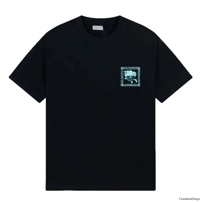 Dior Frame Print Trendy Style Black Short-sleeve T-shirt