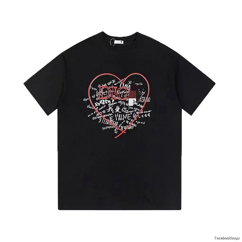 Dior Heart Graffiti Trendy Style Black T-Shirt