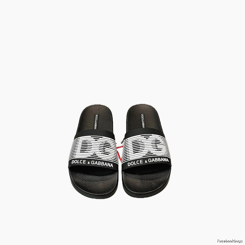 Dolce & Gabbana DG Black and White Striped Casual Slippers