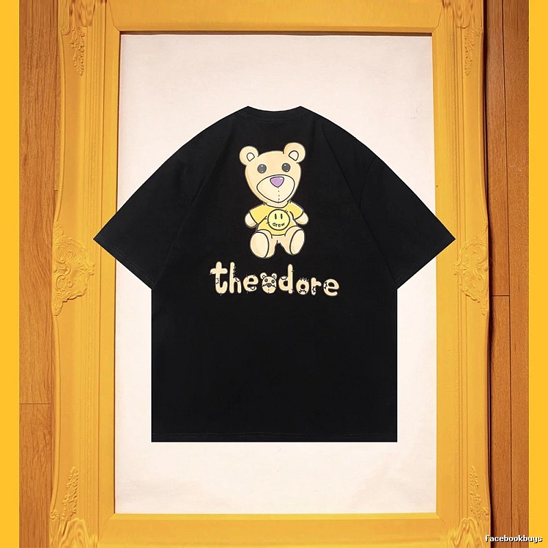 DREW Bear Print Streetwear Brand Black Short Sleeve T-shirt