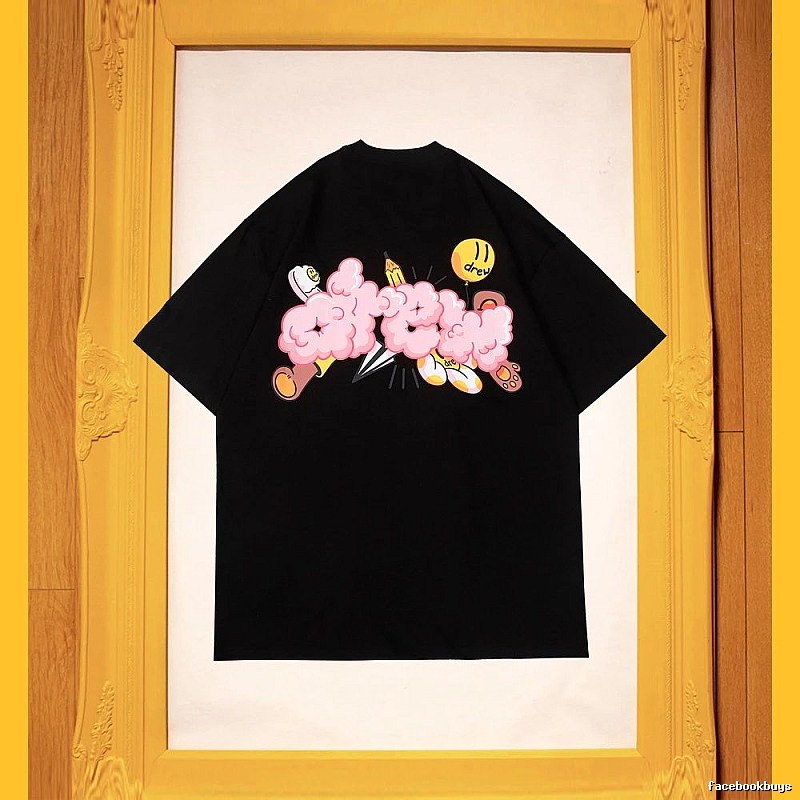 DREW Cloud Print Street Style Black Short Sleeve T-Shirt