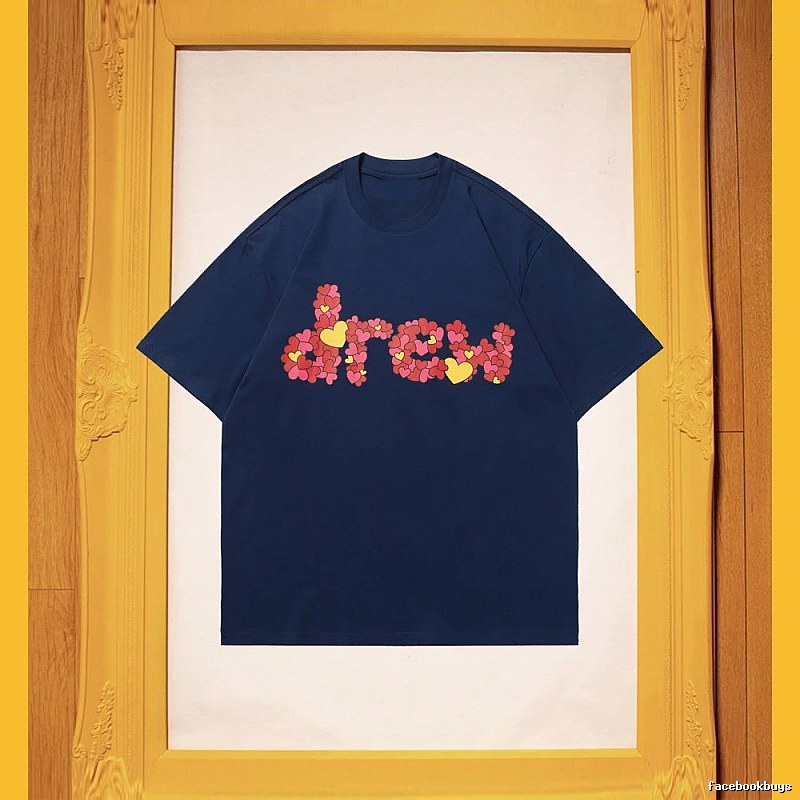DREW Heart Print Street Style Navy Short Sleeve T-Shirt