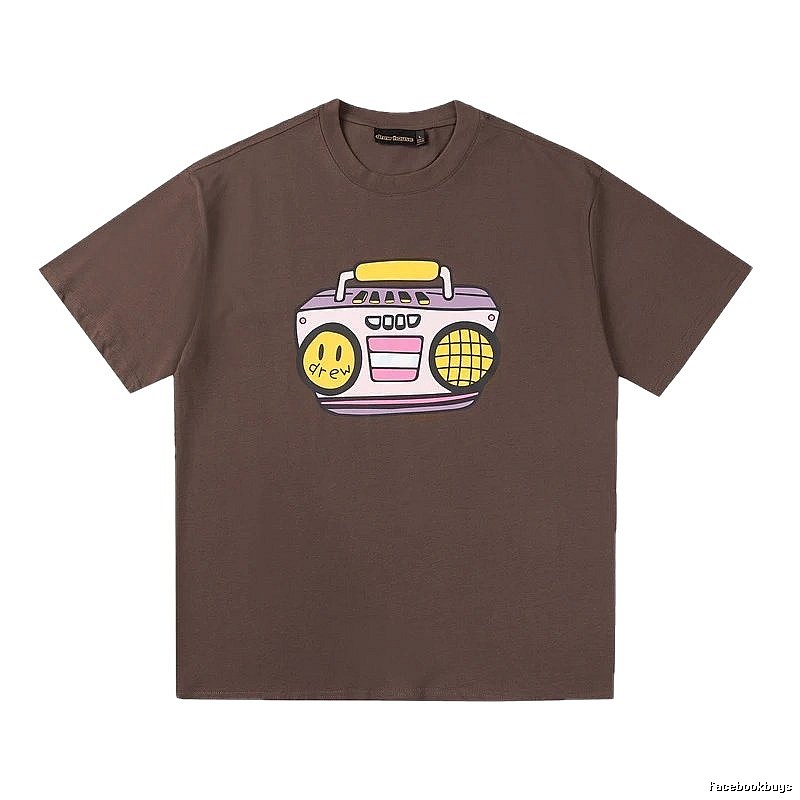DREW Radio Print Street Style Brown T-Shirt